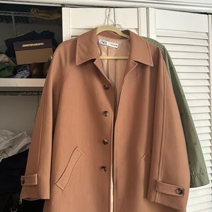 Zara long coat xtra large worn once tan color fully lined.